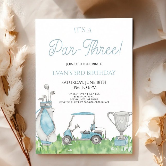 Par-Three Blue Golf 3rd Birthday Invitation (Creator Uploaded)