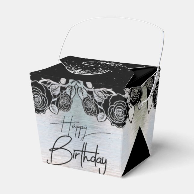 para cumple plateada con flores favour box (Front Side)