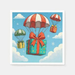 Parachutes Delivering Christmas Gifts Napkin
