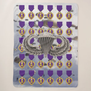 PARACHUTES, PURPLE HEART and AIRBORNE WINGS Sherpa Blanket