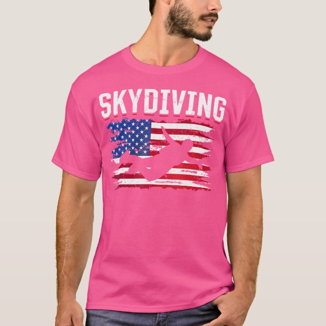Parachuting American Flag Skydiving T-Shirt (Front)