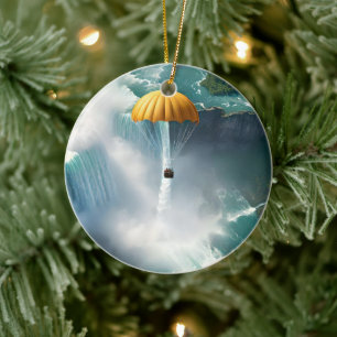 Parachuting Over Niagara Falls In A Basket, Ceramic Tree Decoration