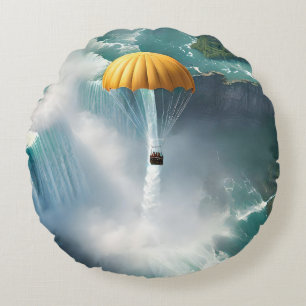 Parachuting Over Niagara Falls In A Basket, Round Cushion