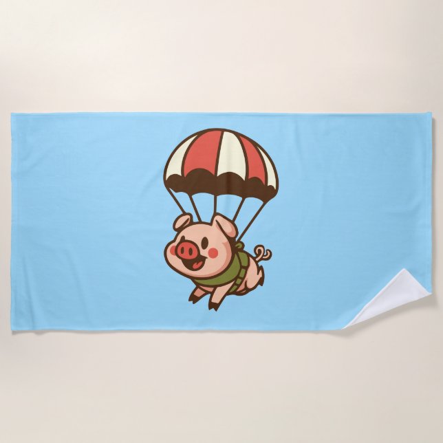 Parachuting pig beach towel (Front)