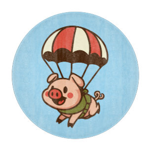 Parachuting pig cutting board