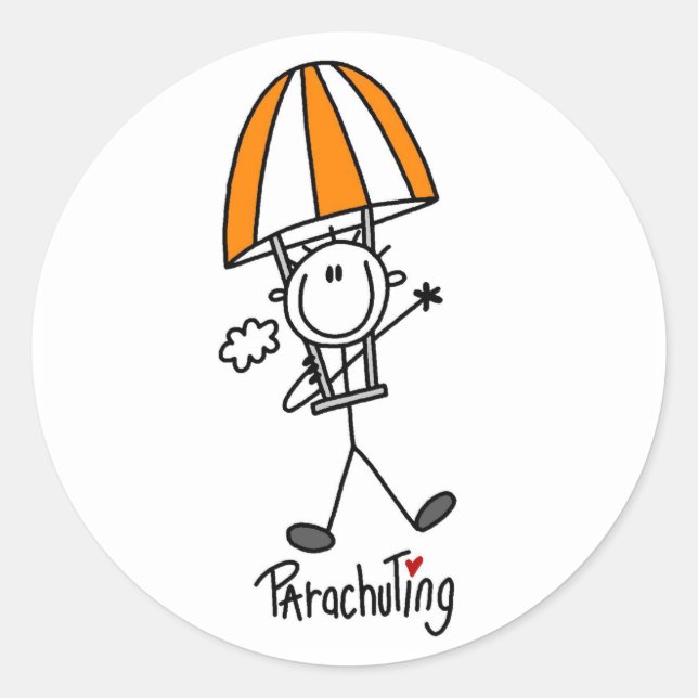 Parachuting Stick Figure Classic Round Sticker (Front)