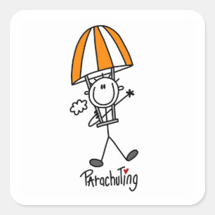 Parachuting Stick Figure Square Sticker