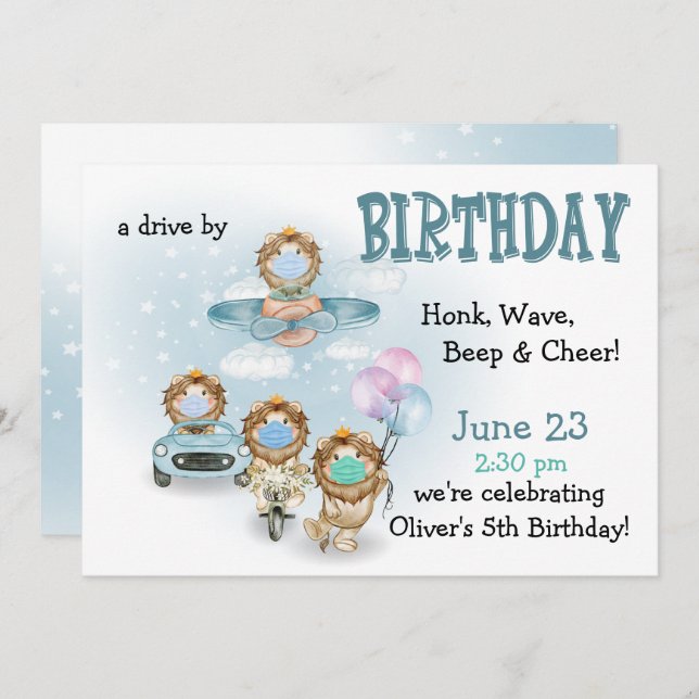 Parade of Lions  Drive By  Birthday Invitation (Front/Back)