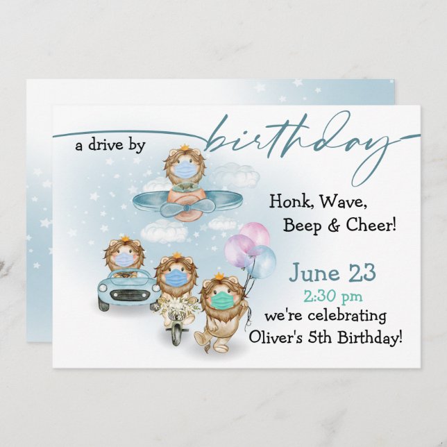Parade of Lions  Drive By  Birthday Invitation (Front/Back)