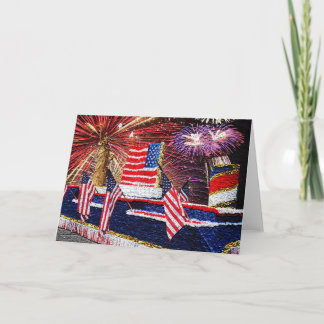 Parade with Statue of Liberty Float and Flag Card