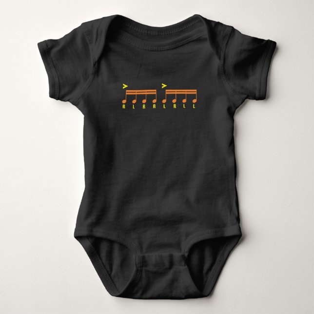 Paradiddle Drummer Sheet Music Drumming Baby Bodysuit (Front)