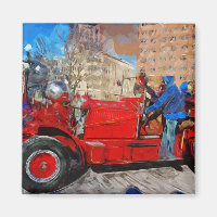Parading Antique Fire Truck Abstract Impressionism