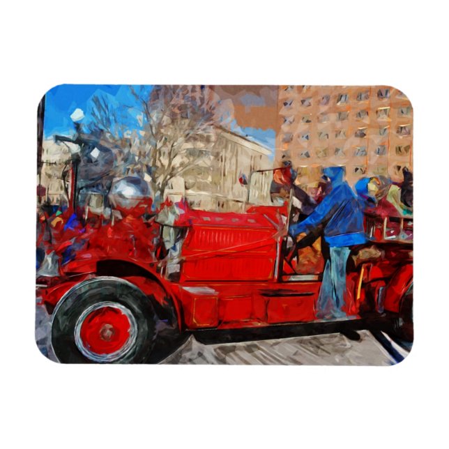 Parading Antique Fire Truck Abstract Impressionism Magnet (Horizontal)