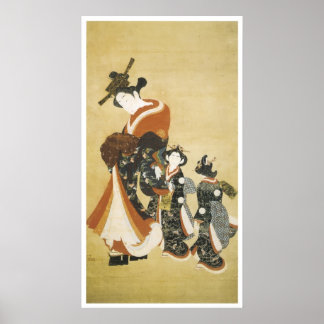 Parading Courtesan with Attendants, Style of Morom Poster