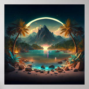Paradise at Night with Crystal Clear Water Poster