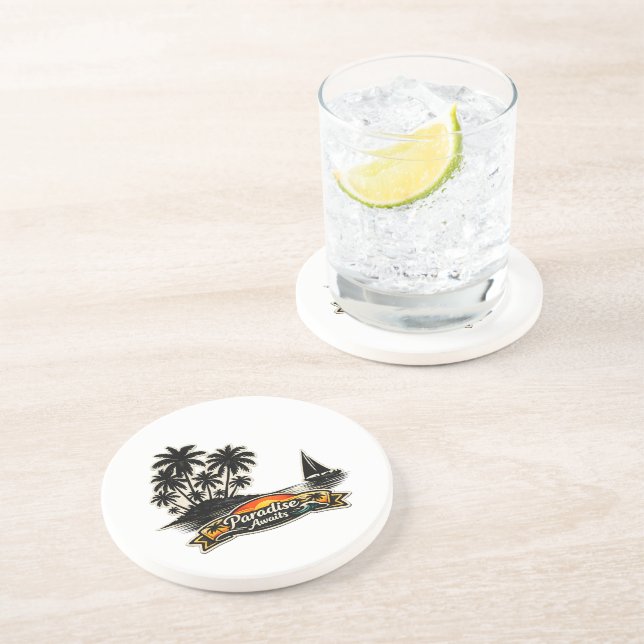 🏝️🌅  “Paradise Awaits” Sandstone Coaster 🌴✨ (Side)