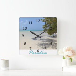 Paradise Beach Ocean Photo 202 Square Wall Clock
