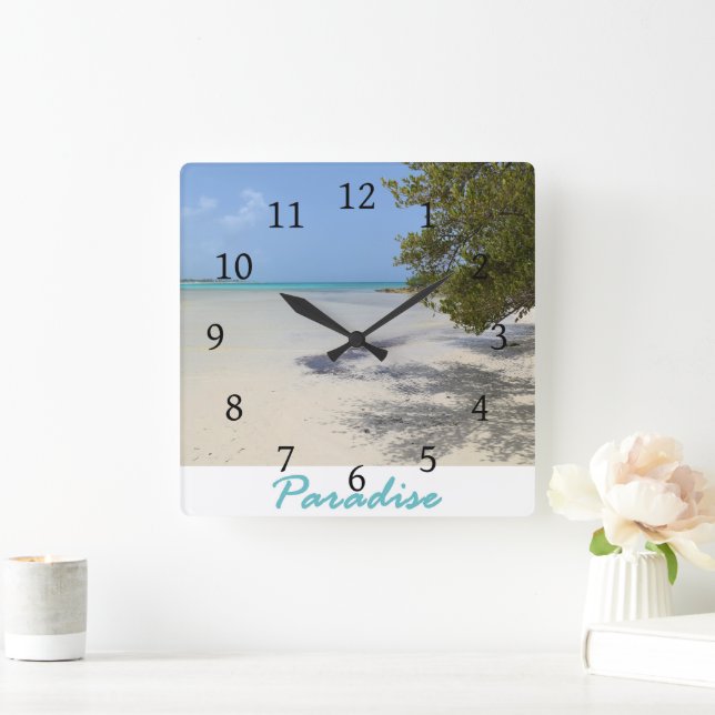 Paradise Beach Ocean Photo 202 Square Wall Clock (Home)