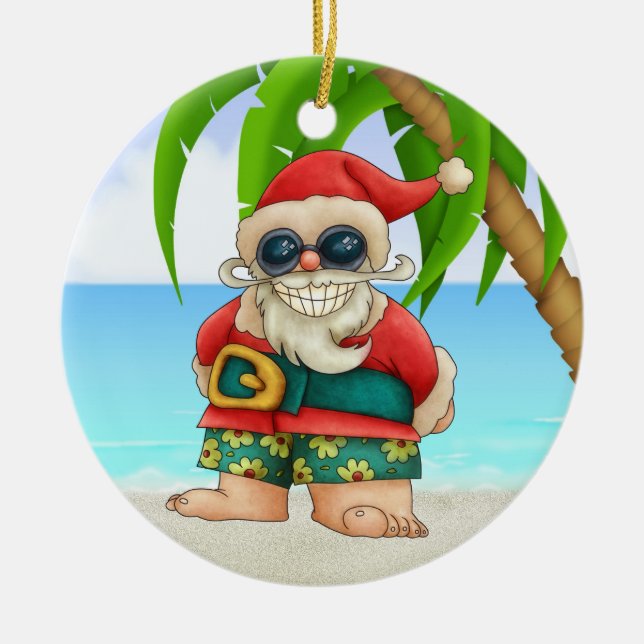 Paradise Beach Santa - SRF Ceramic Tree Decoration (Front)