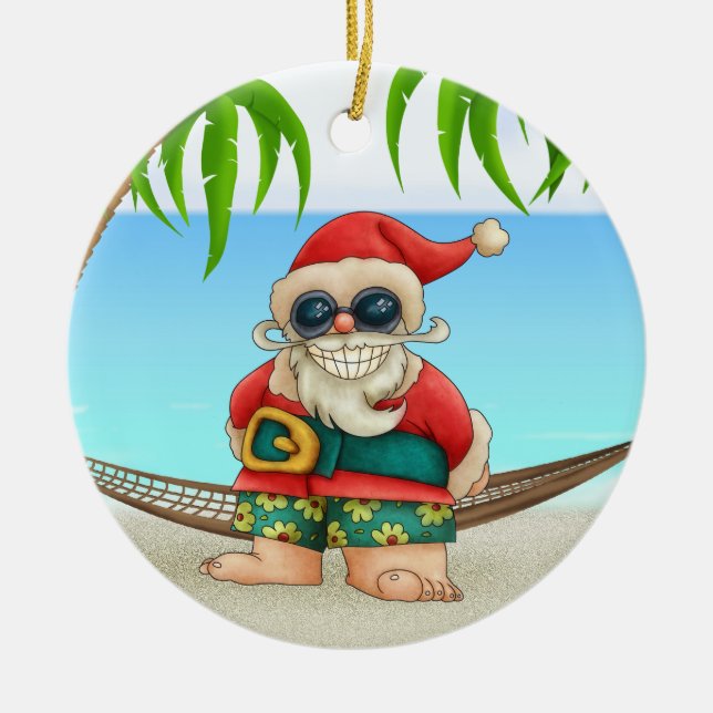 Paradise Beach Santa - SRF Ceramic Tree Decoration (Front)