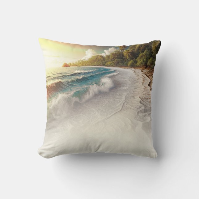 Paradise Beach Sunset Rustic Coastal Cushion (Front)