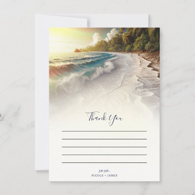 Paradise Beach Sunset Rustic Coastal Thank You Invitation (Front)