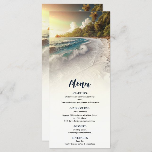 Paradise Beach Sunset Rustic Coastal Wedding Menu (Front/Back)