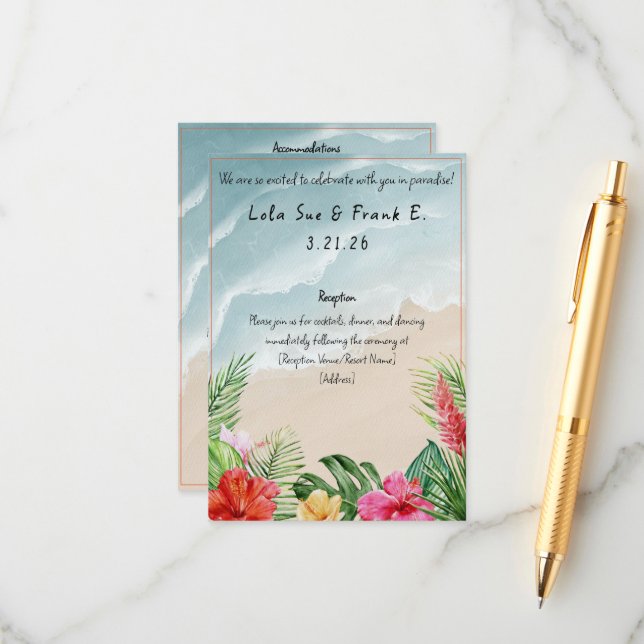 Paradise Blooms Wedding Enclosure Card (Front/Back In Situ)