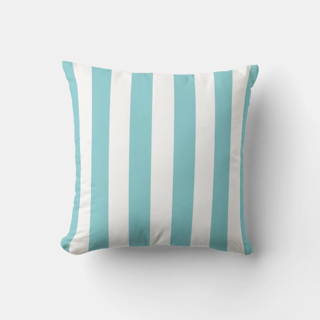 Paradise Blue And White Striped Throw Pillow (Front)