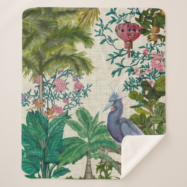 Paradise Chinoiserie Sherpa Blanket (Front)