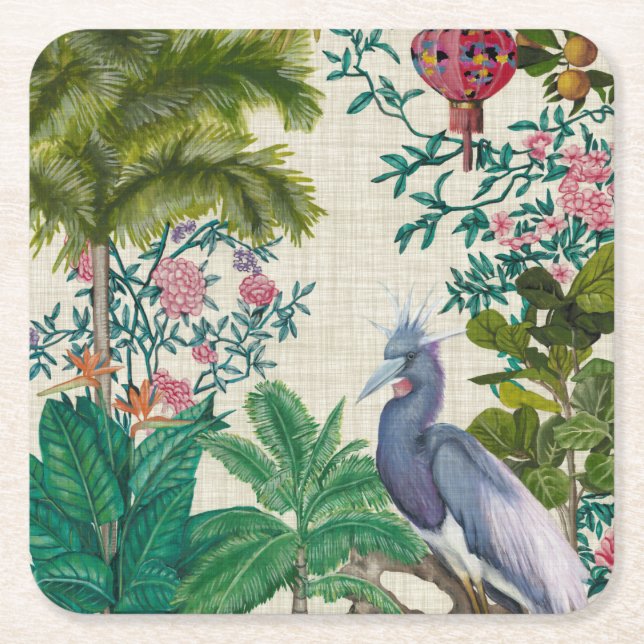 Paradise Chinoiserie Square Paper Coaster (Front)