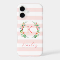Paradise Floral and Pink Stripes Monogram