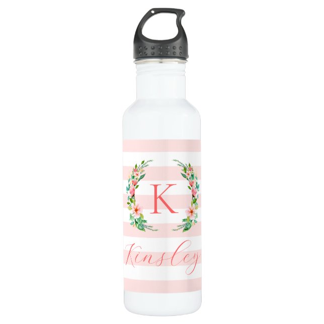 Paradise Floral and Stripes Monogram 710 Ml Water Bottle (Front)