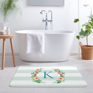Paradise Floral and Stripes Monogram Bath Mat
