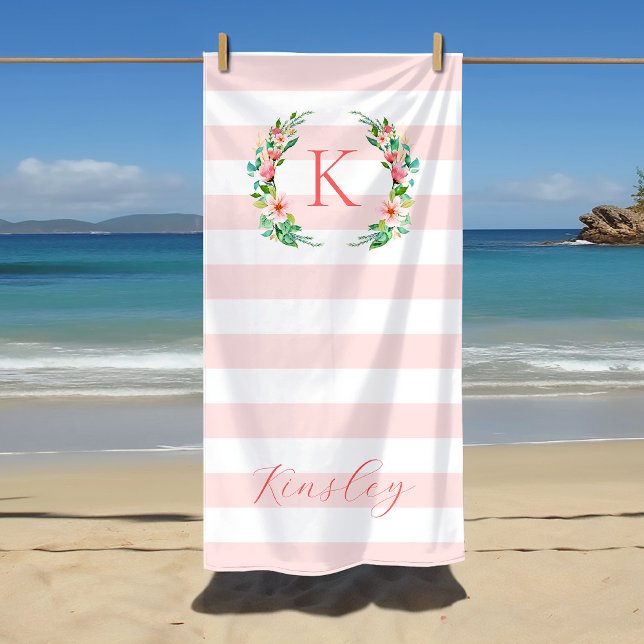 Paradise Floral and Stripes Monogram Beach Towel (Creator Uploaded)