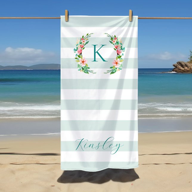 Paradise Floral and Stripes Monogram Beach Towel (Creator Uploaded)