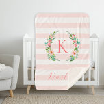 Paradise Floral and Stripes Monogram Sherpa Blanket<br><div class="desc">This fun trendy design features a blush pink and white striped background with colourful floral wreath. Personalise the design with your name and monogram or other text. Use the design tools to choose any background colour, edit the text fonts and colours or upload your own photos to create a unique...</div>