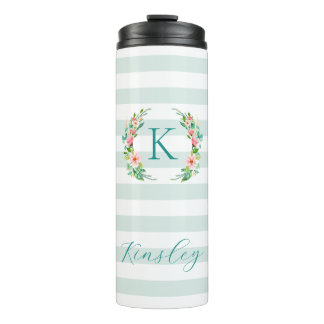 Paradise Floral and Stripes Monogram Thermal Tumbler