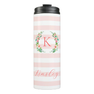 Paradise Floral and Stripes Monogram Thermal Tumbler