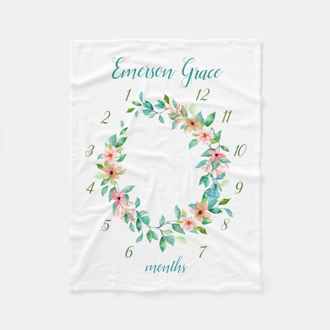 Paradise Floral Baby Girl Monthly Milestone Photo Fleece Blanket (Front)