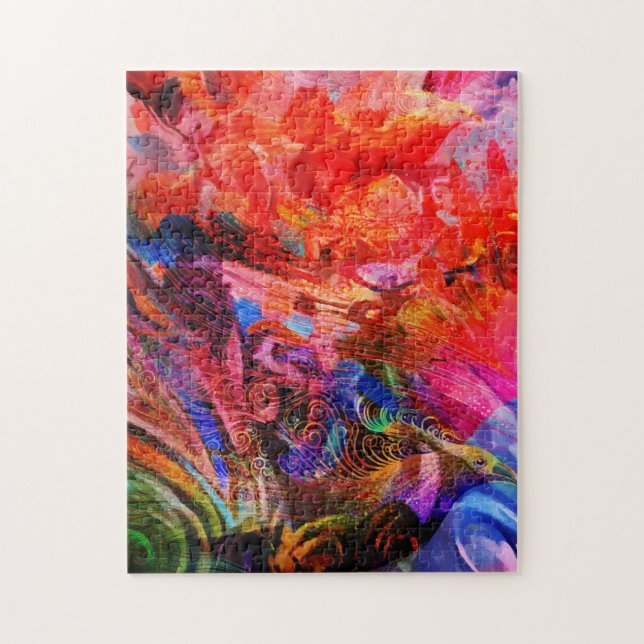 Paradise Floral Bird Phoenix Rising Flame Art Jigsaw Puzzle (Vertical)