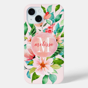 Paradise Floral Watercolor Monogram iPhone 15 Case
