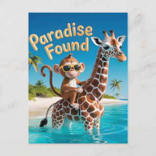 Paradise Found, Monkey Riding Giraffe in the Ocean Postcard