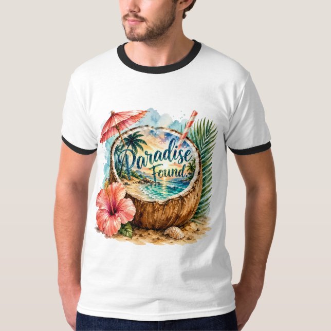 Paradise Found Tropical Coconut Beach T-Shirt (Front)