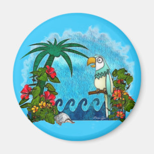 Paradise HAWAII Parrot & Hibiscus Magnet