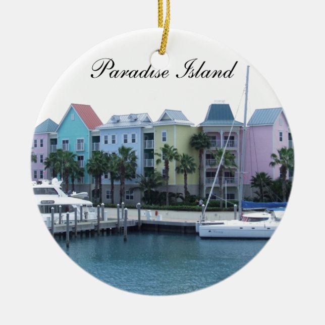 Paradise Island Bahamas Colourful Buildings Ceramic Tree Decoration (Front)