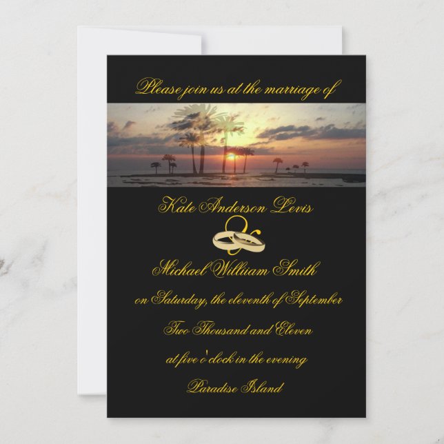 Paradise Island Sunset Wedding Rings Invitation (Front)