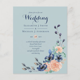 Paradise Navy Coral Sage Floral Wedding Invitation