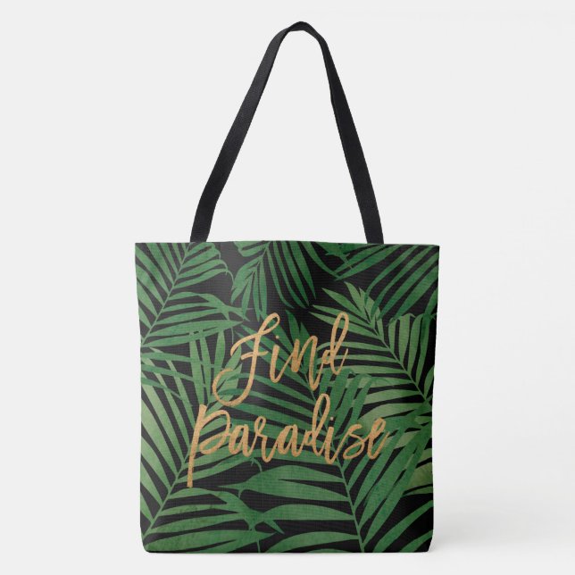 Paradise Palm Hawaiian Beach Bag - Black and Gold (Front)