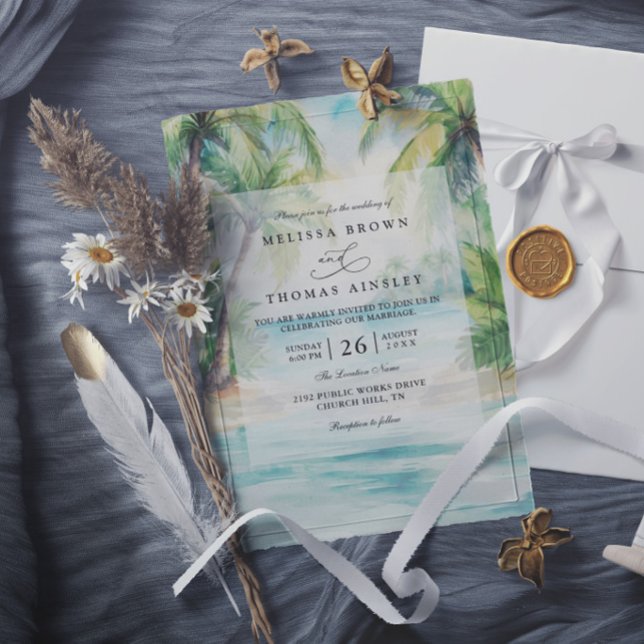Paradise Palms Tropical Beach Destination Wedding Invitation (Creator Uploaded)